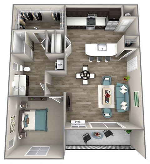 Floor plan for 1 bed, 1 bath, 808 sqft